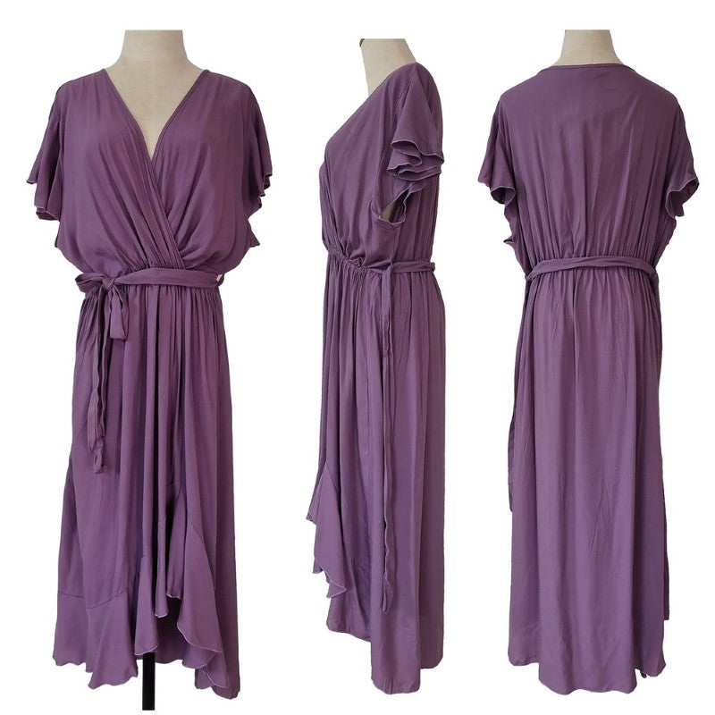 Bias Cut Hemline Dress - LARGE PURPLE