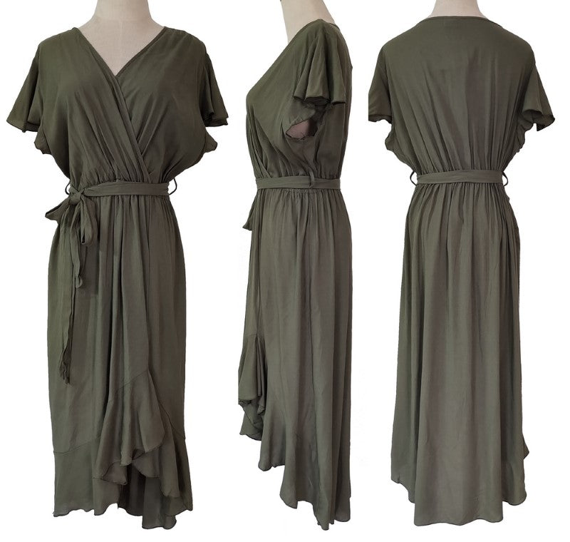 Bias Cut Hemline Dress - LARGE SAGE