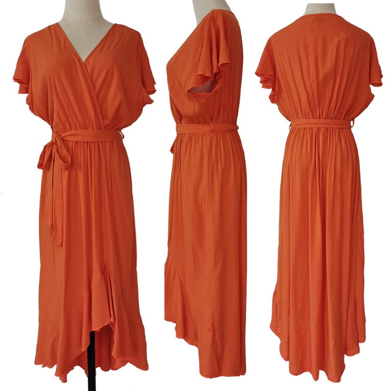 Bias Cut Hemline Dress - LARGE ORANGE