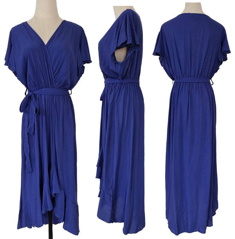 Bias Cut Hemline Dress - LARGE COBALT