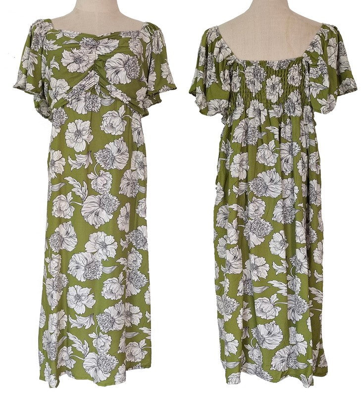 Ruched Bodice Dress - MEDIUM LIME