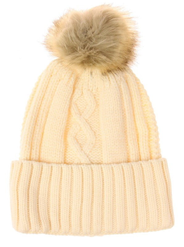 Hat - Cable Knit Beanie - IVORY - Set of 2