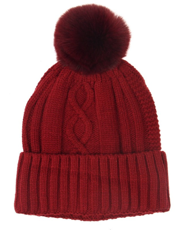 Hat - Cable Knit Beanie - RED - Set of 2