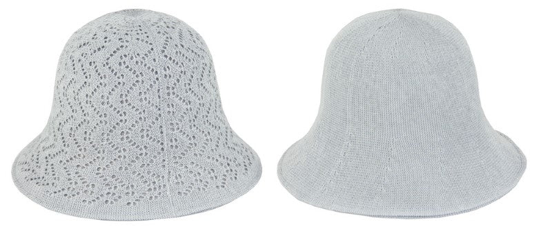 Hat - Lace/Plain Reversable Bucket - BLUE - Set of 2