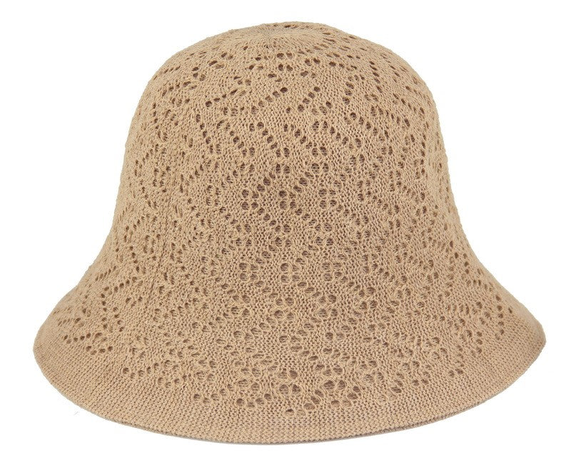 Hat - Lace/Plain Reversable Bucket - TAUPE - Set of 2