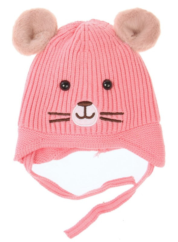 Hat - Kids Mouse Face Beanie - PINK - Set of 2
