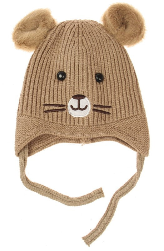Hat - Kids Mouse Face Beanie - TAUPE - Set of 2
