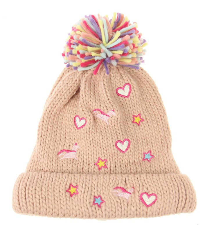 Hat - Kids Unicorn & Hearts Beanie - LIGHT PINK - Set of 2
