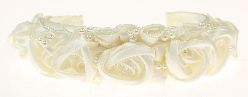 Bridal Headpiece - Ivory Roseette Band