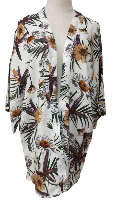Ella Curved Hem Kimono - WHITE