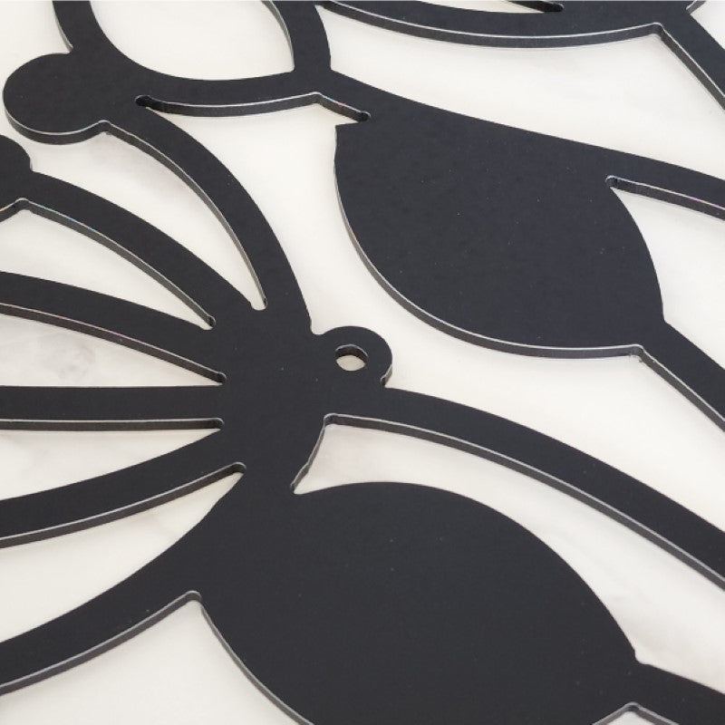 Large wall art featuring a kingfisher and pohutukawa blossoms on durable black aluminium composite material.