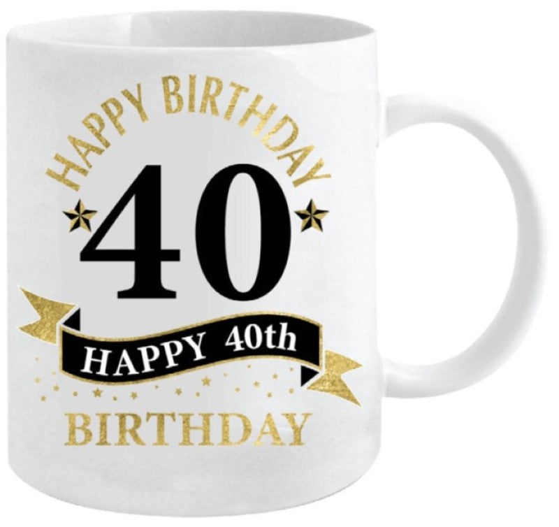 40th Mug - White and Gold (360ml)