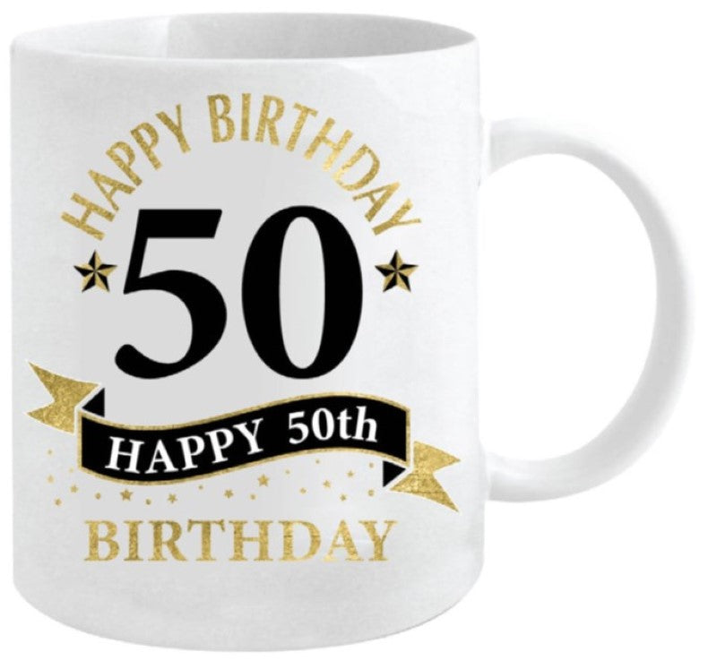 50th Mug - White and Gold (360ml)