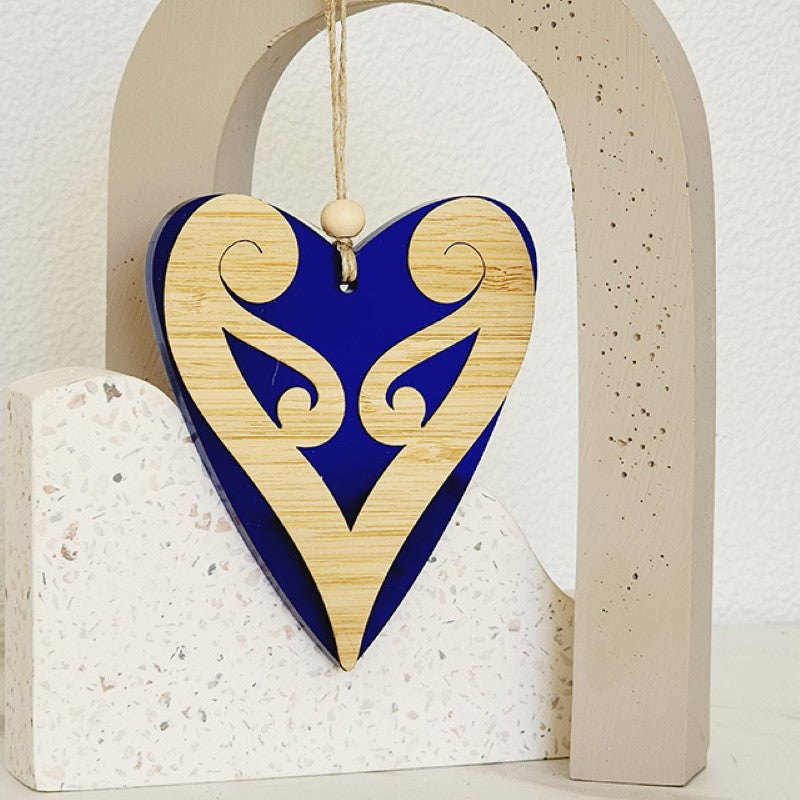 Hanging Ornament - Heart 6 Koru Heart (Blue Satin Acrylic)
