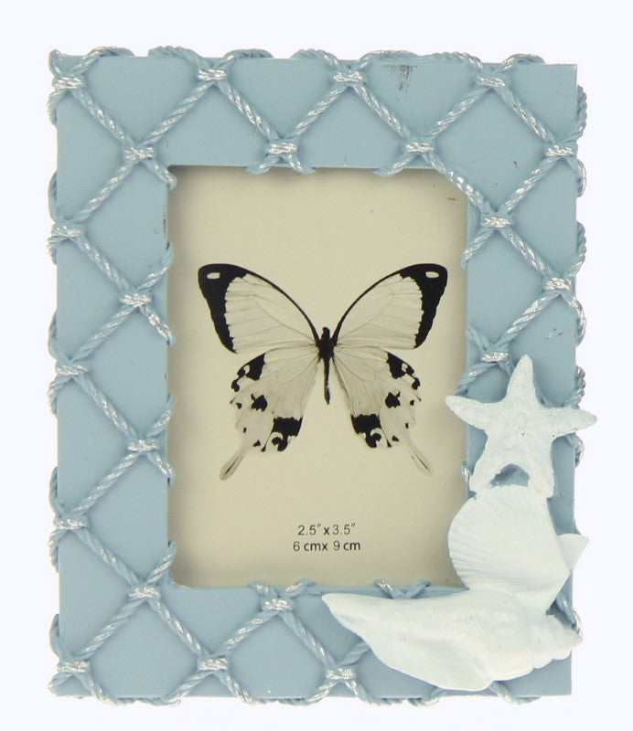 Shells On Fishing Net Frame - BLUE - Set of 2