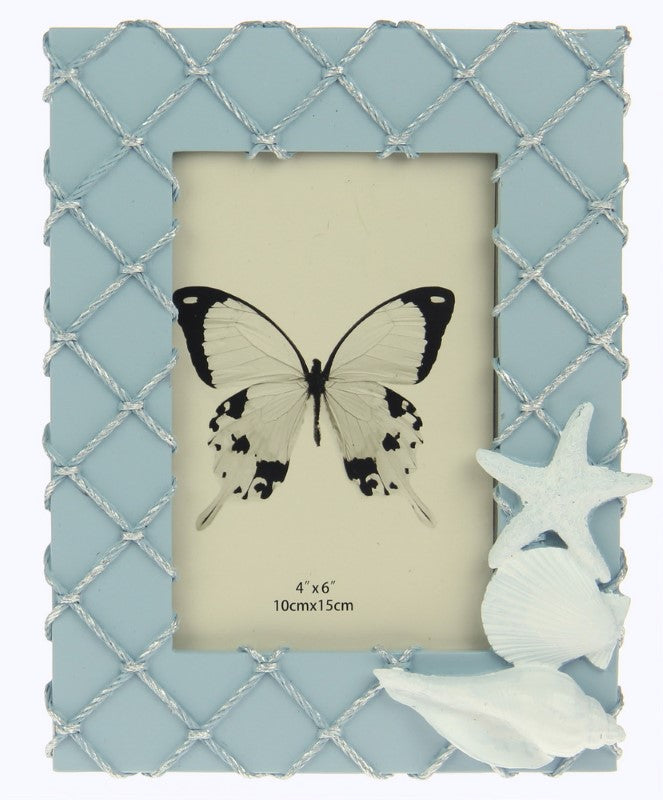 Shells On Fishing Net Frame - BLUE