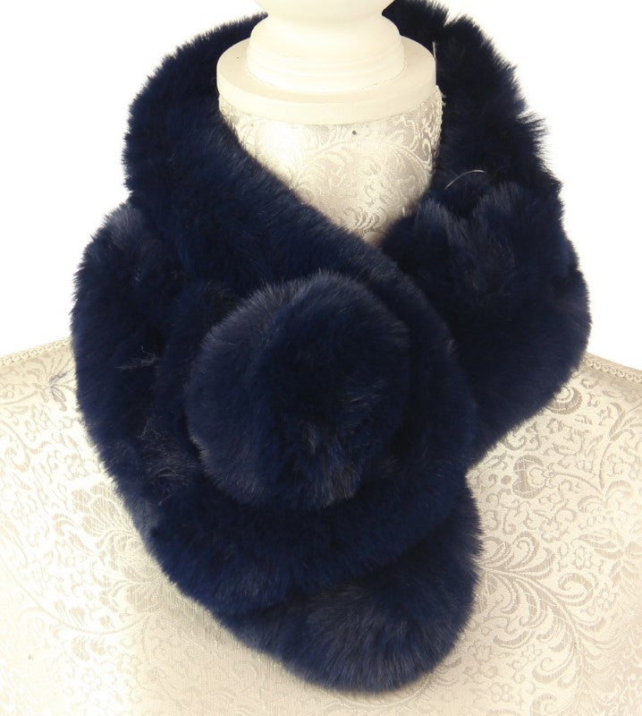 Faux Fur Ball Pull Thru Snood - NAVY - Set of 2