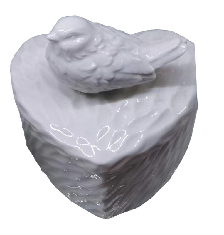 Heart Trinket With Bird - WHITE - Set of 2