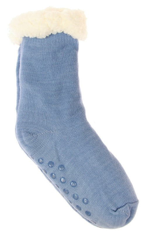 Solid Colour Fleece Socks - MEDIUM - Set of 2 DENIM