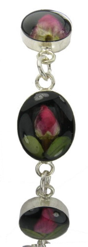 Sterling Silver Bracelet - Rose with Black
