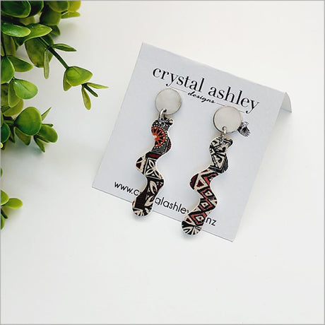 Drop dangle earrings made with Paua shell and acrylic, featuring unique Kiwiana designs, lightweight and hypoallergenic.