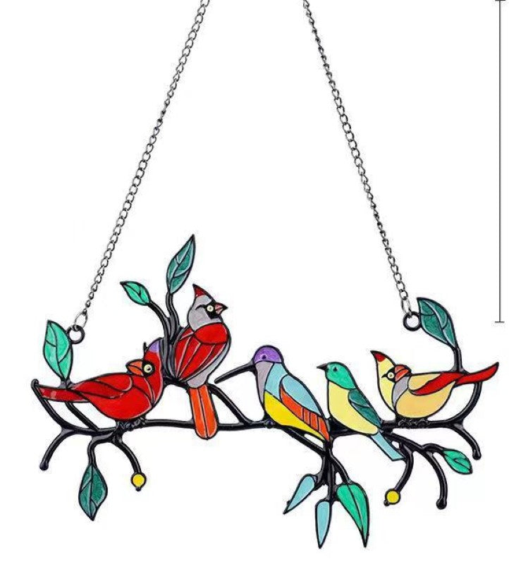 Suncatcher / Windspinner - 2 Sitting Birds Hanging Decor - BIRDS - Set of 2