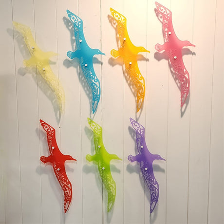 Vibrant orange satin acrylic wall art featuring an elegant Albatross design, perfect for any room or office space.