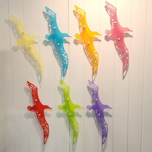 Vibrant orange satin acrylic wall art featuring an elegant Albatross design, perfect for any room or office space.