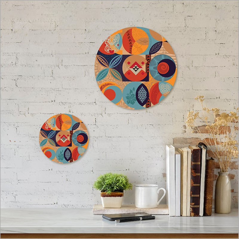 Vibrant 150mm Kiwiana printed canvas circle, perfect for home decor and easy to hang with a pre-drilled notch.
