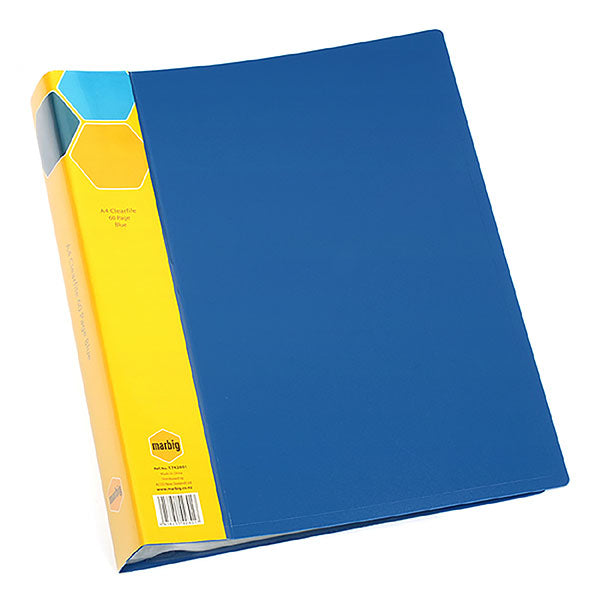A4 Display Book with 60 pages, blue color, featuring an insert spine for customizable cover design.