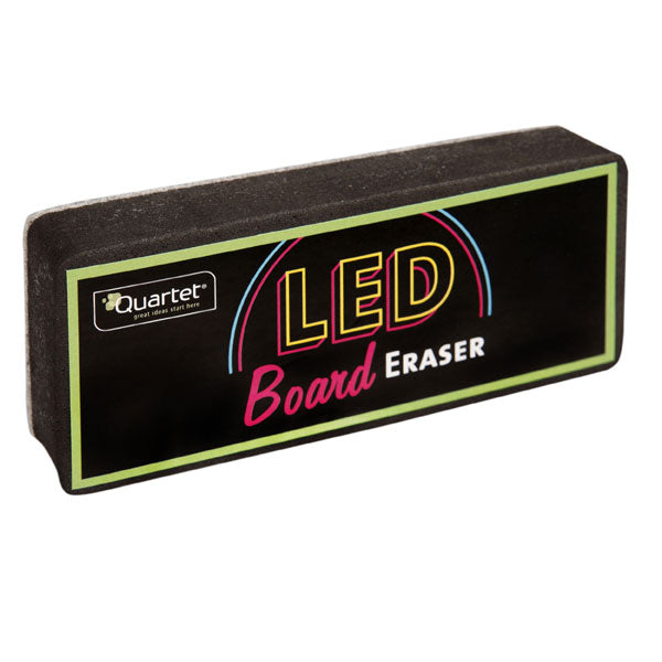 Quartet LED Board Eraser, lightweight foam eraser for effortlessly removing dry erase ink from LED and whiteboard surfaces.
