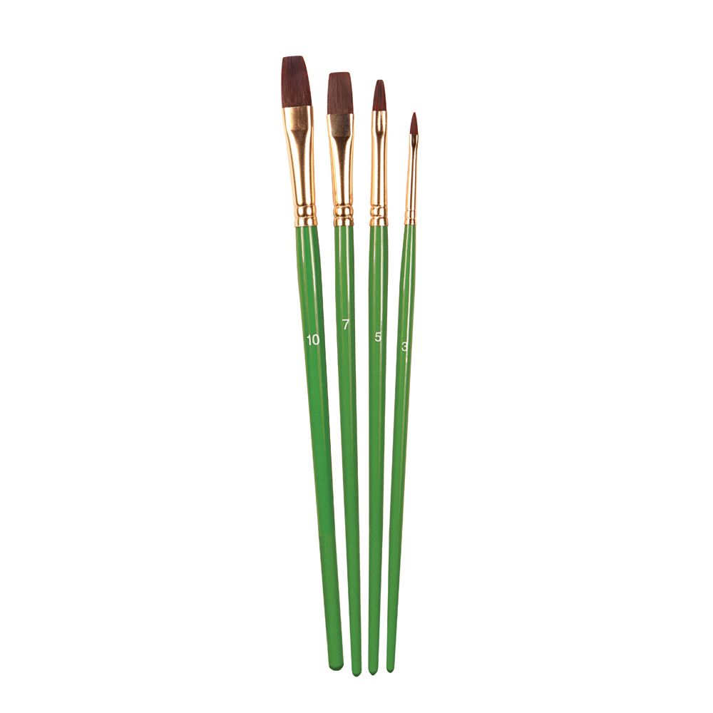 Humbrol Flat Brush Pack of 4, featuring premium bristles for smooth paint application and comfortable ergonomic handles.