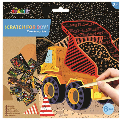 Avenir Scratch Art Kit with 8 colorful sheets for kids to explore creativity and enhance motor skills through scratching.