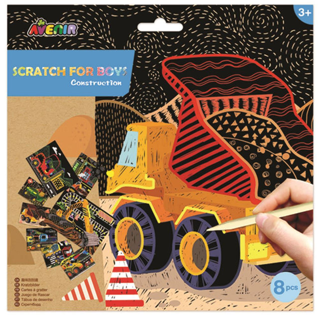 Avenir Scratch Art Kit with 8 colorful sheets for kids to explore creativity and enhance motor skills through scratching.