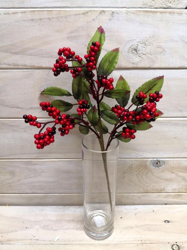 Artificial Pick - Berry Cluster with Leaf (Red)