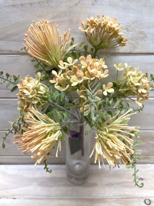Artificial Flower Bush - Dusty Protea Flower (Yellow)