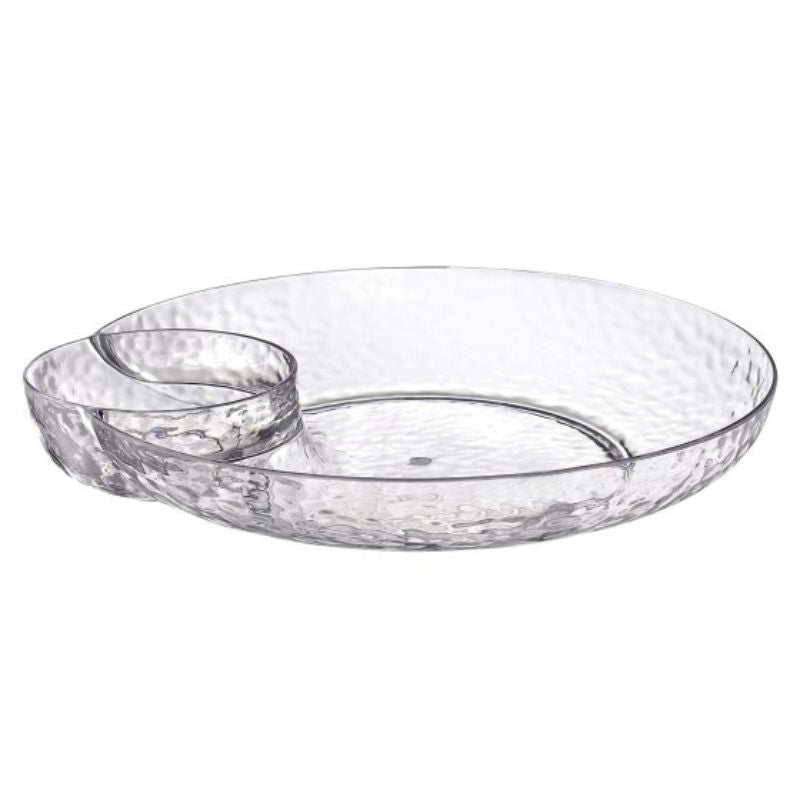 Premium clear hammered chip and dip tray, 38cm, perfect for serving snacks at gatherings and eco-friendly.