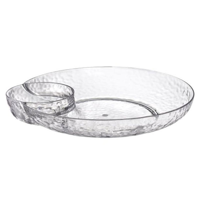 Premium clear hammered chip and dip tray, 38cm, perfect for serving snacks at gatherings and eco-friendly.