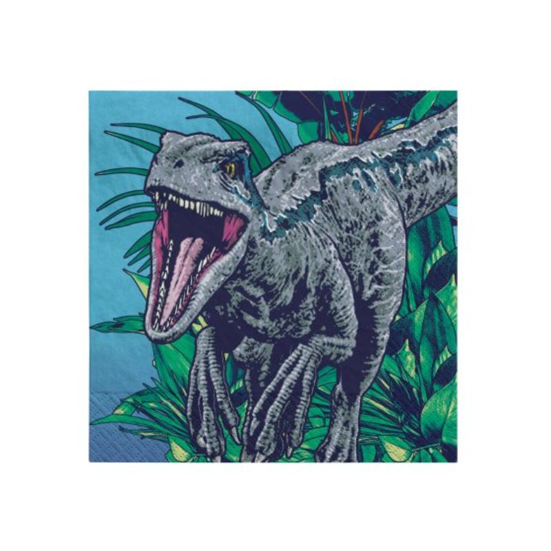 Set of 16 dinosaur-themed beverage napkins, perfect for fun parties and gatherings with vibrant, absorbent designs.