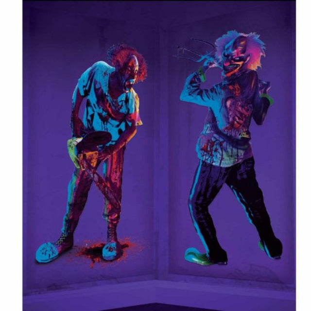 Creepy Carnival Scene Setters in black light reactive design, perfect for spooky decor at Halloween parties.