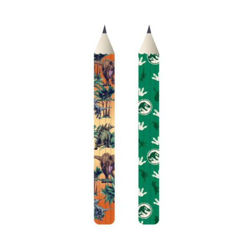 Set of 6 dinosaur-themed pencils with vibrant colors and ergonomic design for kids' creativity and comfort.