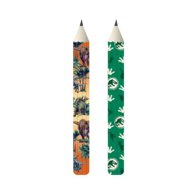 Set of 6 dinosaur-themed pencils with vibrant colors and ergonomic design for kids' creativity and comfort.