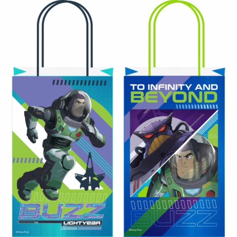 Set of 8 Buzz Lightyear kraft bags, 21x13x8cm, perfect for gifts and parties with vibrant Toy Story design.