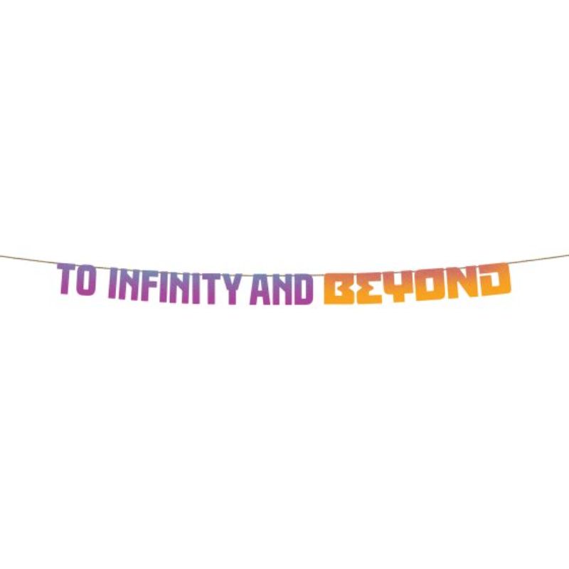 Buzz Lightyear To Infinity And Beyond Letter Banner featuring vibrant graphics, perfect for Toy Story-themed celebrations.