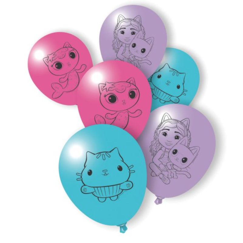 Set of 6 vibrant Gabby's Dollhouse 30cm latex balloons, perfect for themed parties and festive celebrations.