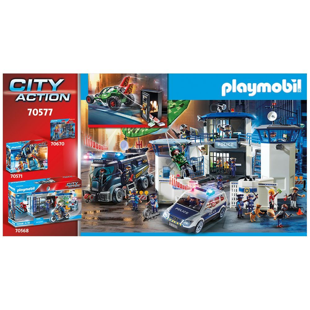 Playmobil Police Go-kart Escape set featuring thrilling car chase with police and robber figures, vehicles, and safe for imaginative play.