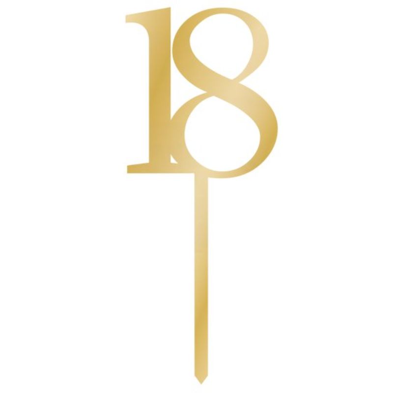 Gold acrylic cake topper measuring 8cm x 15cm, perfect for adding glamour to celebrations like birthdays and weddings.