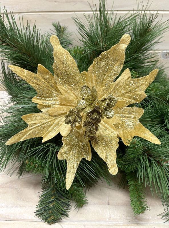 Artificial Poinsettia Head - Gold Ice Punch