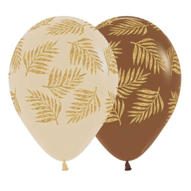 Sempertex 30cm Palm Leaves Gold on Fashion Latte Latex Balloons, 12PK - Pack of 12
