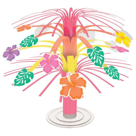 Vibrant 21cm plastic Summer Hibiscus Mini Cascade Centrepiece featuring stunning flowers, perfect for summer décor and events.